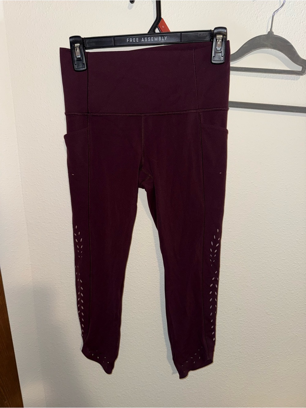 Athleta Girls Deep Wine Leggings with Laser Cut Details